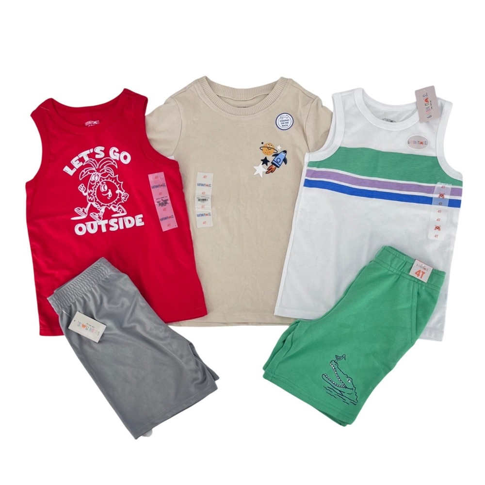 Garanimals Outfit Set Boys 4T Multicolor Graphic Tanks Tee and Shorts 5pc NEW